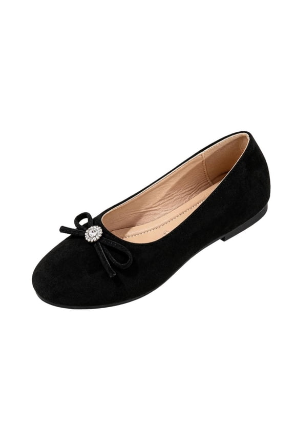 Women's Round Toe Flats Bow Rhinestone Detail Slip On Lightweight Comfortable Casual Walking Shoes(37)