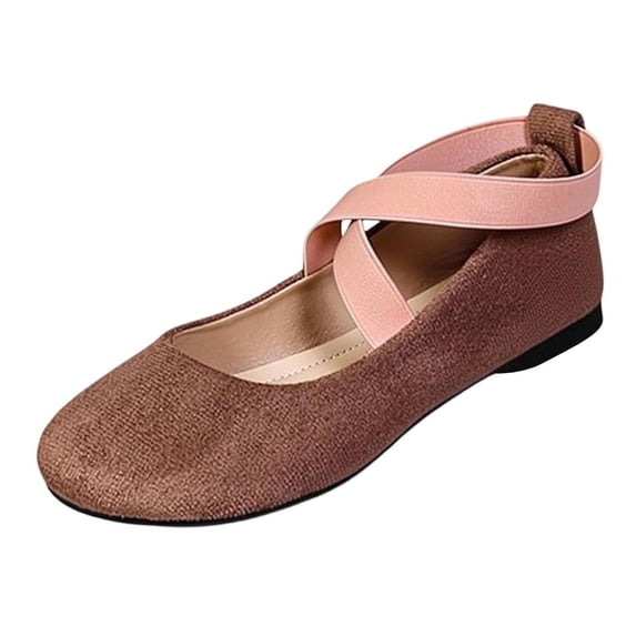 SuTry Women's Round Toe Flats Crisscross Elastic Strap Slip On Soft Comfortable Commuting Casual Walking Shoes(38)