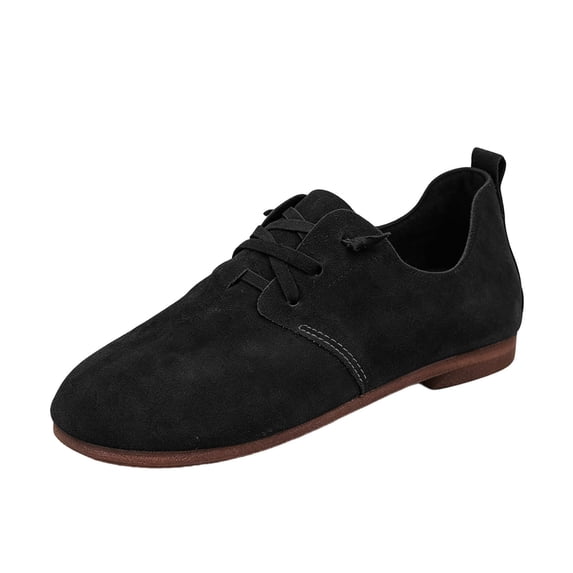SuTry Women's Round Toe Flats Lace Up Faux Lightweight Comfortable Casual Walking Shoes School Office Outdoor Travel Loafers(37)