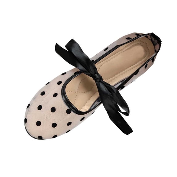 SuTry Women's Round Toe Mesh Flats Polka Dot Pattern Satin Bow Tie Slip On Breathable Lightweight Comfortable Casual Walking Shoes(40)