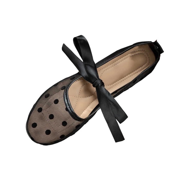 SuTry Women's Round Toe Mesh Flats Polka Dot Pattern Satin Bow Tie Slip On Breathable Lightweight Comfortable Casual Walking Shoes(40)