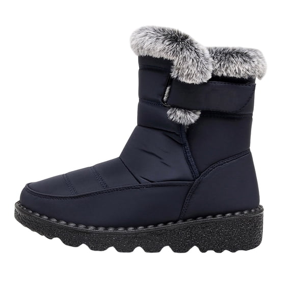 SuTry Women's Snow Boots, Mid Calf Round Toe Warm Fleece Lined, Water Resistant Hook Loop Strap Thick Sole, Winter Outdoor Comfortable Cushioned Snow Boots(40)
