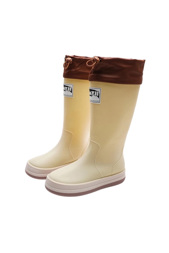 Women's Solid Color High Top Rain Boots Waterproof Non-Slip PVC Wellies Casual Slip-On Water Shoes for Spring Summer Indoor Outdoor Use