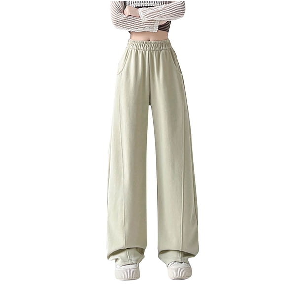SuTry Women's Solid Color Pants Lightweight Fabric High Waisted Wide Leg with Pleated Front Trousers Full Length Versatile for Various Tops(Green#1,S)