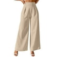 thumbnail image 1 of SuTry Women's Solid Color Pants Lightweight Fabric High Waisted Wide Leg with Pleated Front Trousers Full Length Versatile for Various Tops(Khaki,M), 1 of 8
