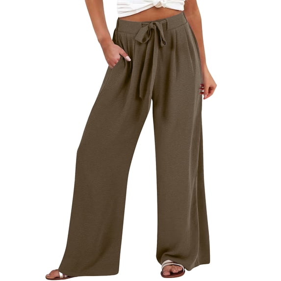 SuTry Women's Solid Color Trousers Fall Summer Loose Breathable High Waist Wide Leg Trousers with Smocked Waistband Drawstring Detail Pants(Dark Gray#5,XL)