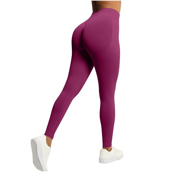 SuTry Women's Solid Color Yoga Suit Seamless Hip Lifting Breathable Pants with Tight Fitting High Waisted Sports Bottom Fitness Leggings(Watermelon Red#3,XL)