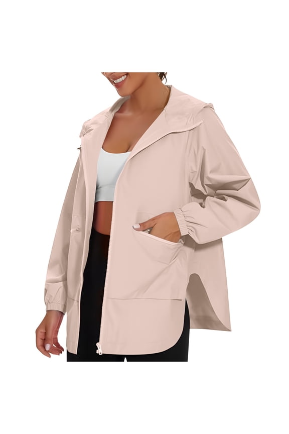 Women’s Solid Outdoor Hooded Raincoat Windproof Rain Jacket Hooded for Head Coverage Windproof Suitable for Outdoor Activities(Pink,XL)