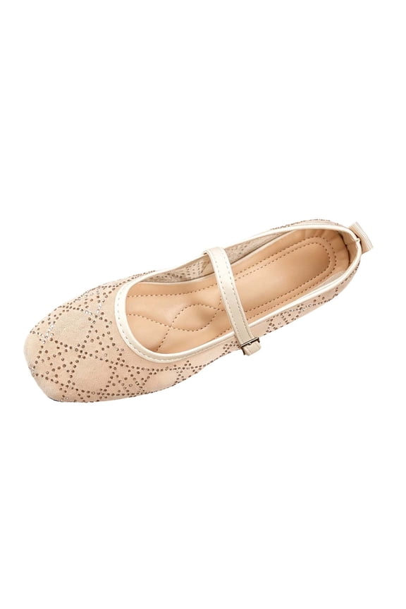 Women's Square Toe Flats Mesh Mary Jane Slip On Rhinestone Decor Buckle Strap Breathable Lightweight Comfortable Casual Walking Daily Wear Shoes(37)