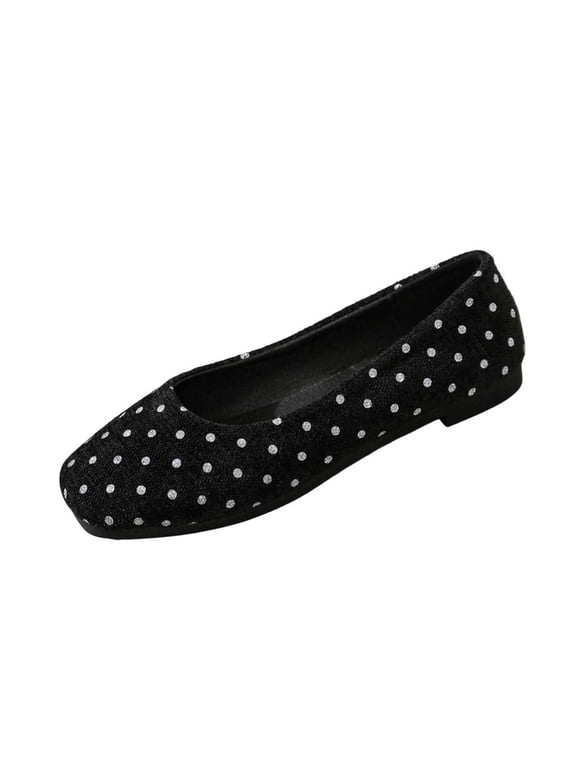 Women's Square Toe Flats Slip On Polka Dot Studded Soft Sole Lightweight Comfortable Casual Commuting Office Daily Travel Shoes(39)