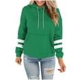 thumbnail image 1 of SuTry Women's Stripe-Wrist Hooded Sweatshirt Long Top Long Sleeved with Pocket Ideal for Casual Outings Cooler Weather Warmth(Green,3XL), 1 of 4