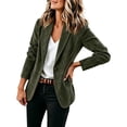 thumbnail image 1 of SuTry Women's Suede Blazer, Button Front Notched Lapel Coat, Padded Shoulder Long Sleeve Jacket with Pockets, Everyday Versatile Fall Winter Layer, 1 of 9