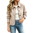thumbnail image 1 of SuTry Women's Suede Jacket, Collared Button Front Fitted Coat, Classic Long Sleeve Outerwear with Pockets, Solid Color Everyday Versatile Casual Layer, 1 of 8