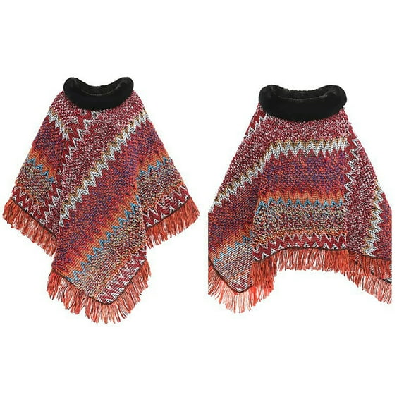 SuTry Women's Trendy Knitted Striped Scarf Block Colors Soft Warm Shawl with Fleece Lined Collar Cuffs Stylish Tassel Decorated for Winter(Wine#1,Free Size)