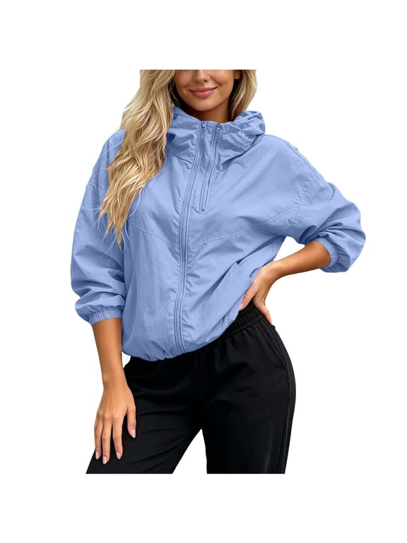 Women's Windbreaker Jacket Hooded Half Zip Loose Fit Drop Shoulder Cropped Length Elastic Cuffs Side Pockets Casual Daily Wear Spring Outings Travel Outerwear
