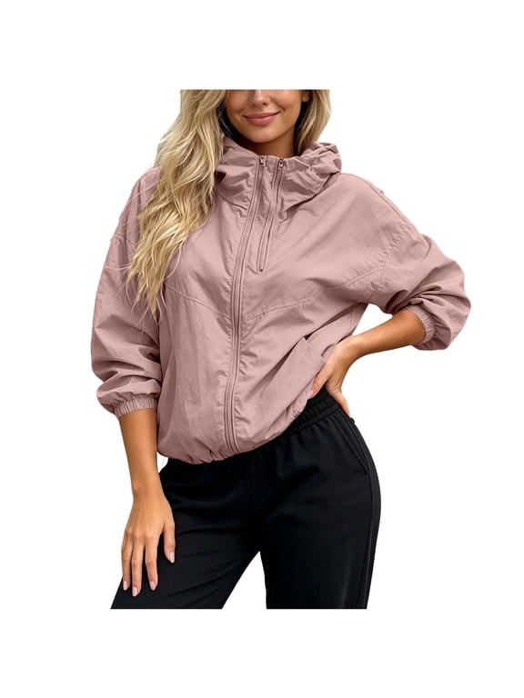 Women's Windbreaker Jacket Hooded Half Zip Loose Fit Drop Shoulder Cropped Length Elastic Cuffs Side Pockets Casual Daily Wear Spring Outings Travel Outerwear