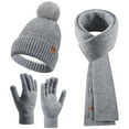 thumbnail image 1 of SuTry Women's Winter Double Velvet Padded Wool Three Piece Set with Hat Scarf Gloves Double Velvet Layers Lock in Heat Padded(Gray#1,Free Size), 1 of 3
