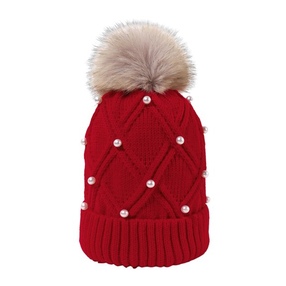 SuTry Women's Winter European Fashion Versatile Knitted Wool Fabric Hat with Ear Coverage Outer Wool Durability Ear Coverage(Red#2,Free Size)