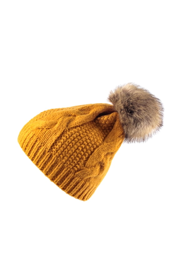 Women's Winter European Fashion Versatile Knitted Wool Fabric Hat with Ear Coverage Outer Wool Durability Ear Coverage(Yellow,Free Size)