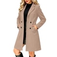thumbnail image 1 of SuTry Women's Wool Coat, Double Breasted Notched Lapel Long Sleeve, Solid Color Slim Fit Mid Length Winter Overcoat, Everyday Business Casual Outerwear, 1 of 8
