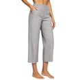 thumbnail image 1 of SuTry Womens Button Trim High Waist Capri Pants Hidden Elastic Waist Side Pockets Wide Leg Cropped Cut Plus Size Summer Daily Beach Casual Wear Trousers, 1 of 7