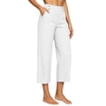 thumbnail image 1 of SuTry Womens Button Trim High Waist Capri Pants Hidden Elastic Waist Side Pockets Wide Leg Cropped Cut Plus Size Summer Daily Beach Casual Wear Trousers, 1 of 7