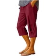 thumbnail image 1 of SuTry Womens Capri Pants Drawstring Elastic High Waist Side Inseam Pockets Unique Side Twist Ruched Hem Summer Beach Daily Casual Wear Trousers, 1 of 5