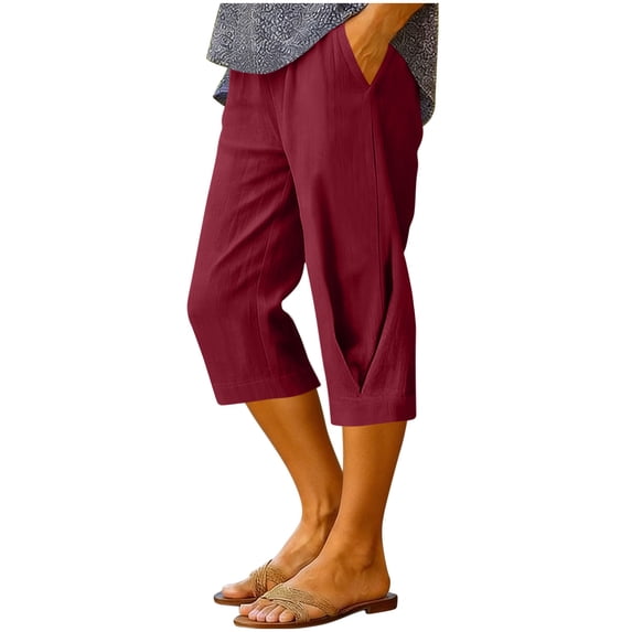 SuTry Womens Capri Pants Drawstring Elastic High Waist Side Inseam Pockets Unique Side Twist Ruched Hem Summer Beach Daily Casual Wear Trousers