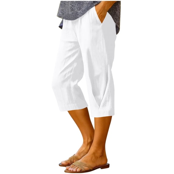 SuTry Womens Capri Pants Drawstring Elastic High Waist Side Inseam Pockets Unique Side Twist Ruched Hem Summer Beach Daily Casual Wear Trousers