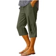 thumbnail image 1 of SuTry Womens Capri Pants Drawstring Elastic High Waist Side Inseam Pockets Unique Side Twist Ruched Hem Summer Beach Daily Casual Wear Trousers, 1 of 5
