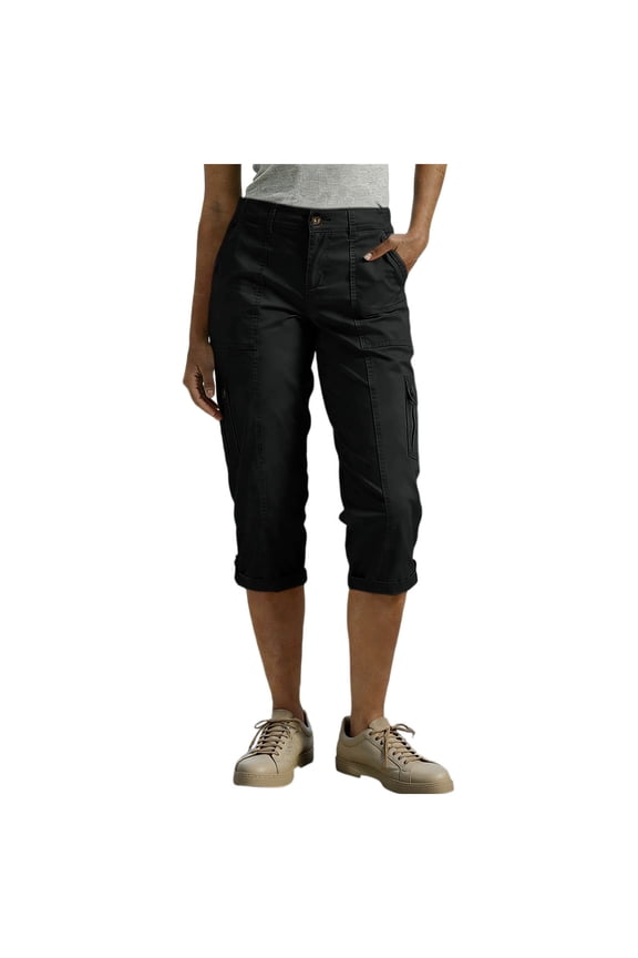 Womens Cargo Capri Pants Button Zip Mid Rise Waist Multi Side Cargo Pockets Convertible Roll Cuff Outdoor Daily Work Casual Wear Trousers