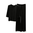 thumbnail image 1 of SuTry Womens Casual Sleepwear Set Soft Cozy 3/4 Sleeve Round Neck Solid Color Pajama Home Homewear Pajamas for Women Set(Black,3XL), 1 of 5