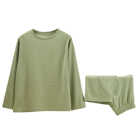 SuTry Womens Casual Sleepwear Set Soft Cozy Long Sleeve Round Neck Solid Color Pajama Top and Pants Home Homewear Pajamas for Women Set(Green#6,XL)