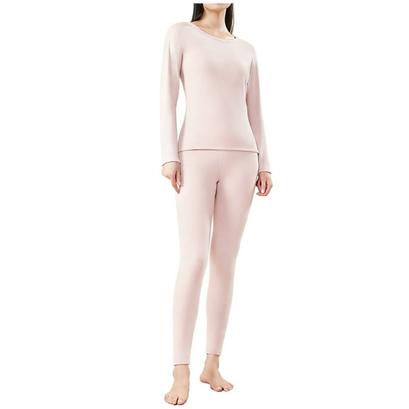 SuTry Womens Casual Sleepwear Set Soft Cozy Long Sleeve Round Neck Solid Color Pajama Top and Pants Home Homewear Pajamas for Women Set(Pink#4,M)