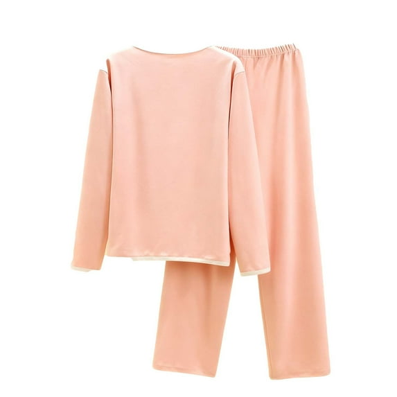 SuTry Womens Casual Sleepwear Set Soft Cozy Loose Long Sleeve Round Neck Solid Color Pajama Home Loungewear Pajamas for Women Set(Pink,L)