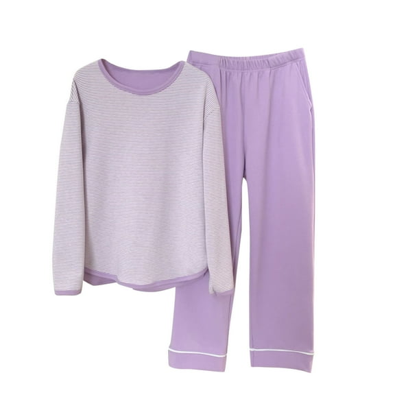 SuTry Womens Casual Sleepwear Set Soft Cozy Loose Long Sleeve Round Neck Solid Color Pajama Home Loungewear Pajamas for Women Set(Purple#1,2XL)