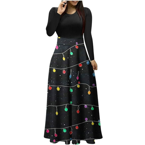 SuTry Womens Christmas Dress Festival Fashion Print Long Dress Round Neck Long Sleeve Casual Party Holiday Womens Christmas Gifts Dress(Pink,S)