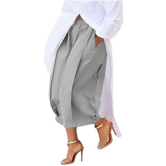 SuTry Womens Cropped Balloon Capri Pants Full Elastic High Waist Front Vertical Pleat Detail Hidden Side Pockets Lightweight All Season Daily Office Casual Wear Trousers