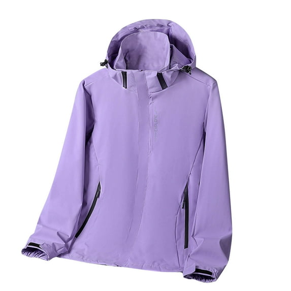 SuTry Womens Fashion Jackets Casual Hooded Windproof Solid Color Long Sleeve Front Zip Pockets Waterproof Fall Winter Tops for Women(Purple,3XL)