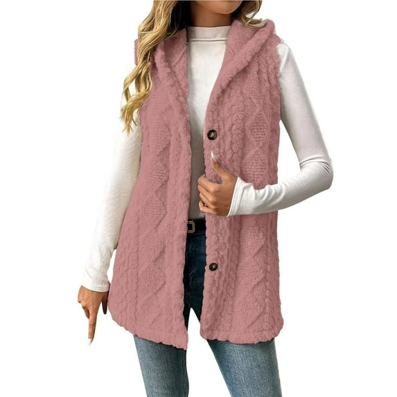 SuTry Womens Fleece Vest Casual Warm Sleeveless Button Vest Jacket Solid Color Fall Winter Warm Outerwear for Women(Pink#2,2XL)