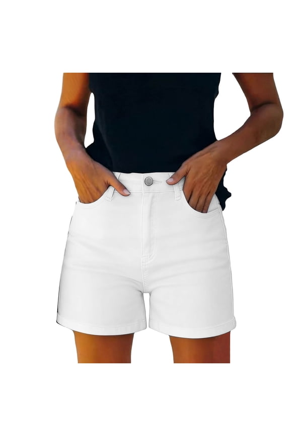 Womens High Waisted Denim Shorts Classic 5-Pocket Design Soft Stretch Lightweight Breathable Casual Everyday Mid-Rise Jean Shorts