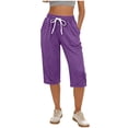 thumbnail image 1 of SuTry Womens Knee Length Capri Jogger Pants Drawstring Elastic High Waist Side Inseam Pockets Daily Home Workout Sleep Casual Wear Trousers, 1 of 7