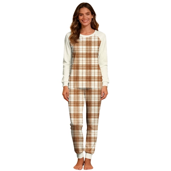 SuTry Womens Pajama Sets 2 Piece Home Set Fall Winter Pajamas Long Sleeve Plaid Top and Pants Soft Sets Loose Sleepwear Christmas Pajamas(Red#1,L)