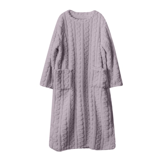 SuTry Womens Pajamas Plush Fall Winter Long Sleeve Solid Color Floor Length Double Pockets Cozy Warm Sleepwear(Purple,L)