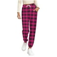 thumbnail image 1 of SuTry Womens Plaid Joggers Fall Winter Elastic Pants with Pockets Comfy Homewear Pants Fashion Casual Outdoor Trousers(Hot Pink,Hot Pink), 1 of 6
