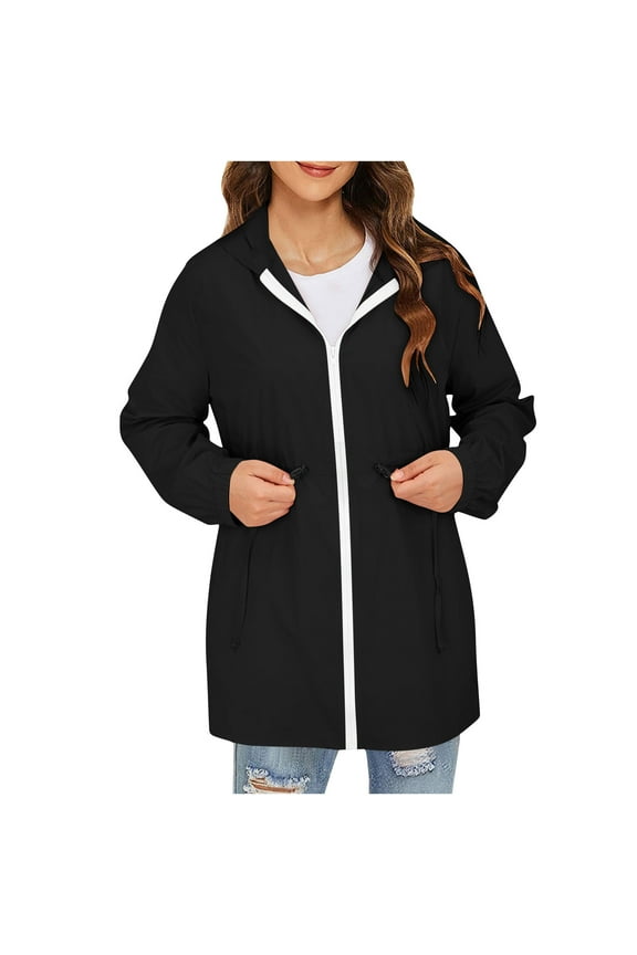 Womens Rain Jacket Waterproof Lightweight Thin Bicycle Raincoat Travel Cycling Jacket Outdoor Jacket Windproof Outerwear for Women(Black,M)
