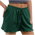 thumbnail image 1 of SuTry Womens Ribbed Knit Shorts Drawstring Elastic Waist Scalloped Hem Lightweight Breathable Casual Summer Relaxed Fit Everyday Shorts, 1 of 8
