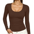 thumbnail image 1 of SuTry Womens Scoop Neck Top Long Sleeve Ribbed Knit Slim Fit Stretch Fabric Basic Tee Shirt Casual Everyday Wardrobe Staple, 1 of 7