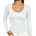 thumbnail image 1 of SuTry Womens Scoop Neck Top Long Sleeve Ribbed Knit Slim Fit Stretch Fabric Basic Tee Shirt Casual Everyday Wardrobe Staple, 1 of 7