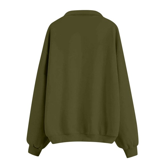 SuTry Womens Solid Color Fashion Zip Lapel Sweatshirt Fall Winter Thermal Plush Fleece Long Sleeve Hoodless Soft Casual Top Womens Tops(Army Green#1,S)